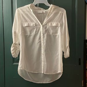 New York and Company white sheer blouse, Size L.